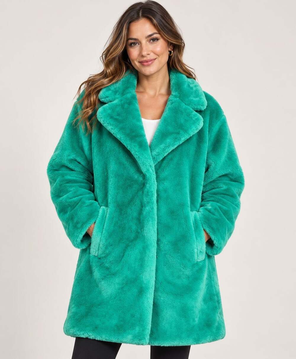 Women’s Stoosh Faux Fur Coat Size L Green Long Winter Jacket